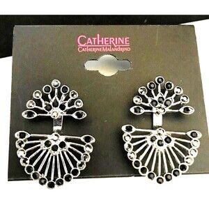 Catherine Malandrino Earrings Wear 2 Ways Silver Tone Crystal Dangle 1S